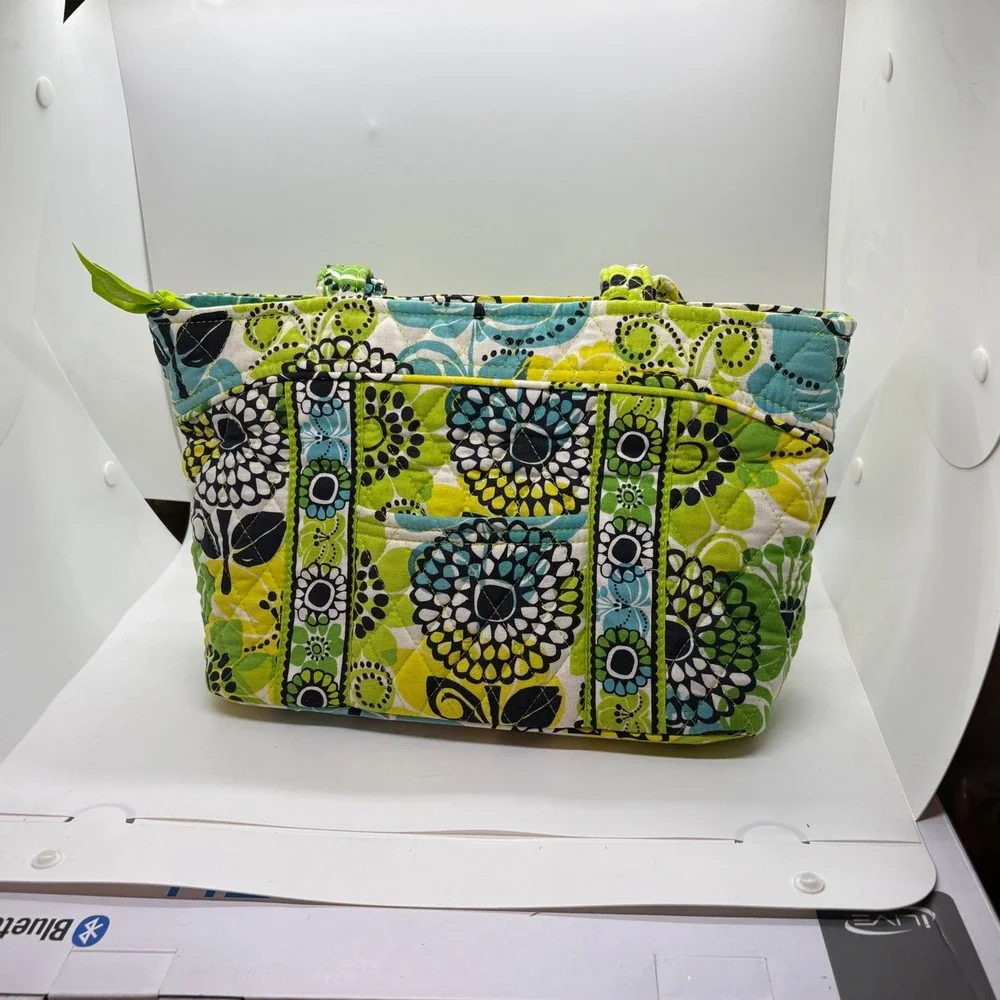 Vera Bradley Go Wild Quilted Cotton Tote Shoulder Bag with Matching Pouch Green